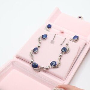 Vintage Sterling Silver Oval Blue Lapis Lazuli Set